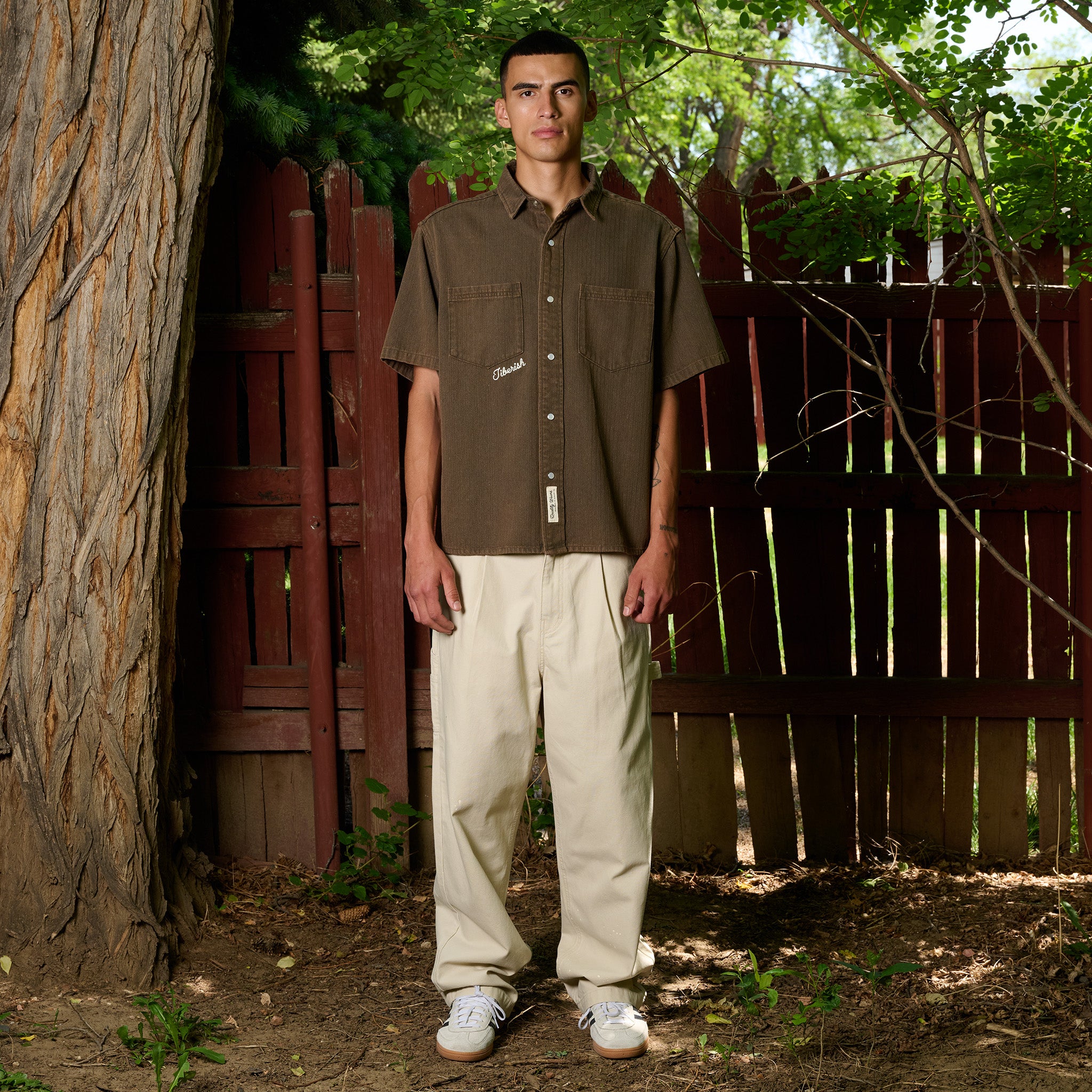 Denim Snap Short Sleeve Overdyed Brown – Jiberish