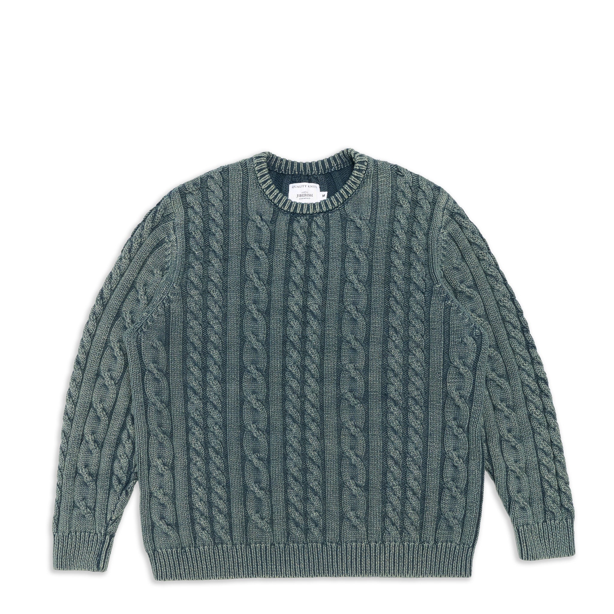 Acid Washed Cable Knit Sweater Emerald | Jiberish