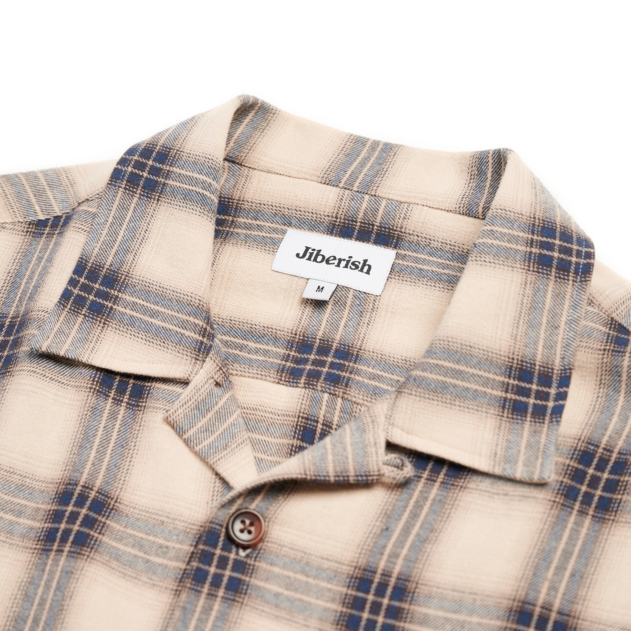 Cropped Open Collar Flannel Tan/Navy