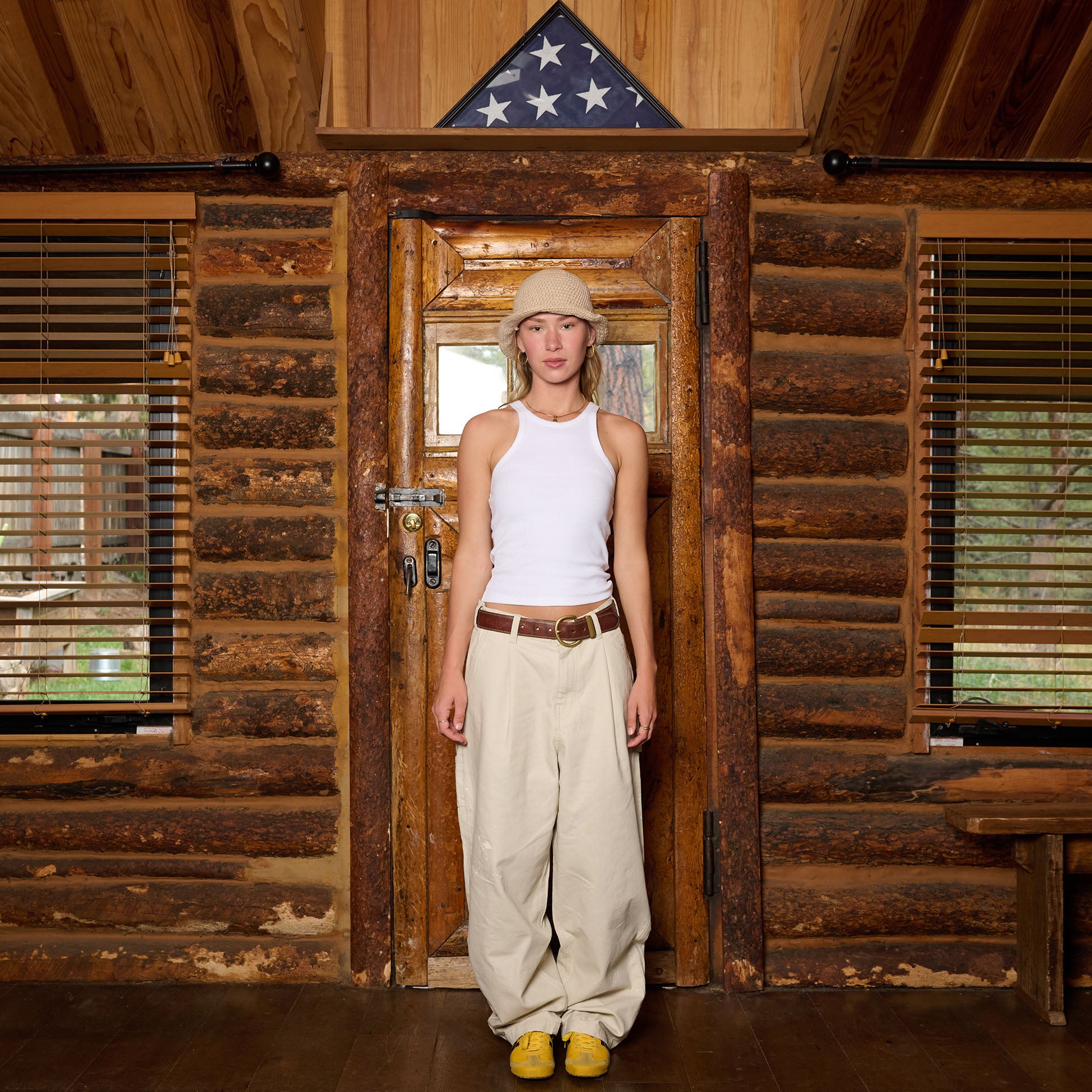 Baggy Fit Pleated Carpenter Pants Natural