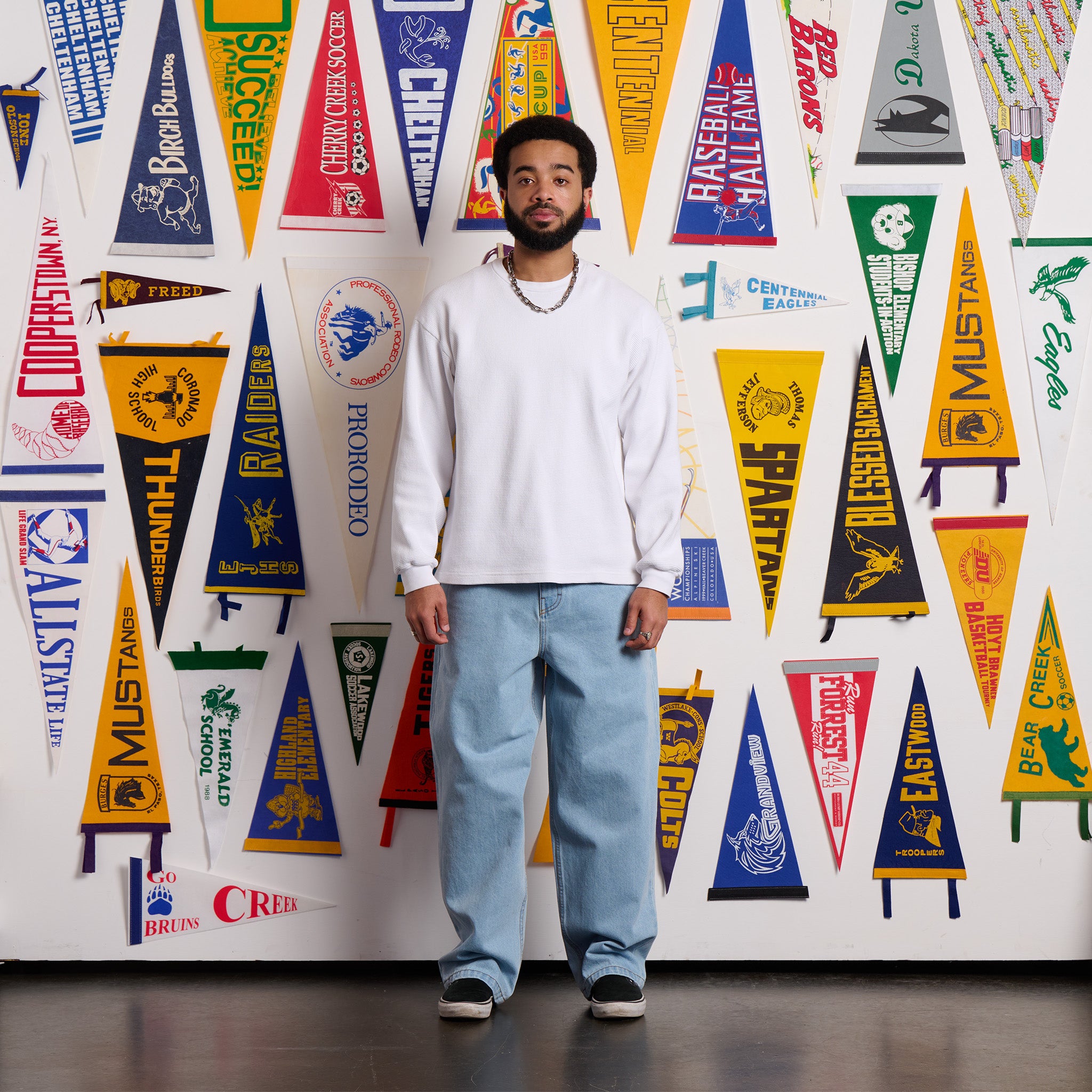 Stencil Print Big Jeans Light Washed Blue