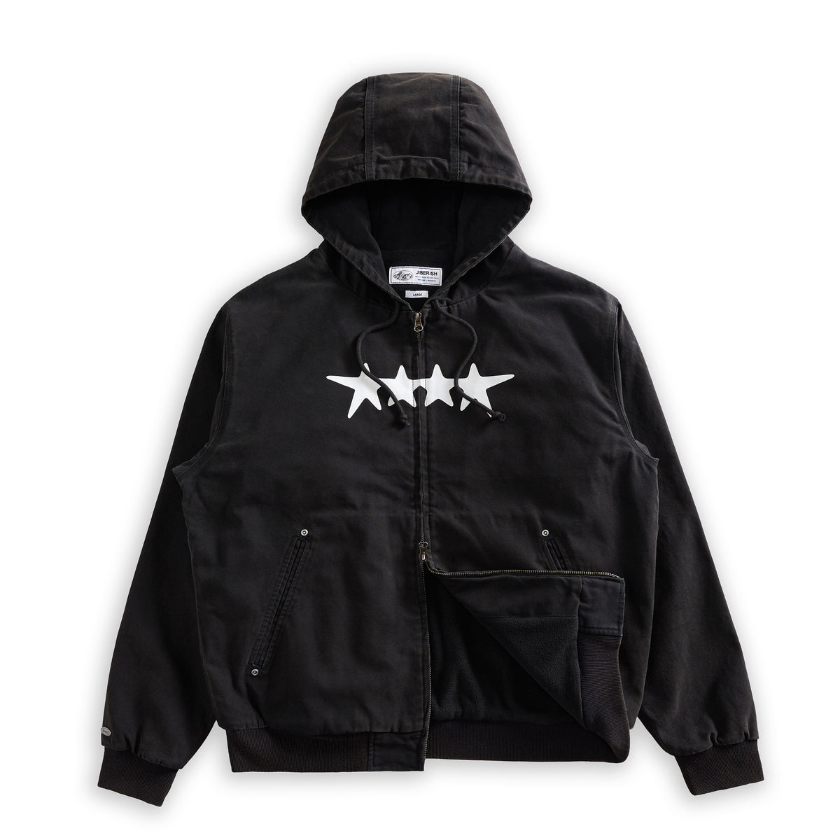 Fleece Lined Hooded Work Jacket Black