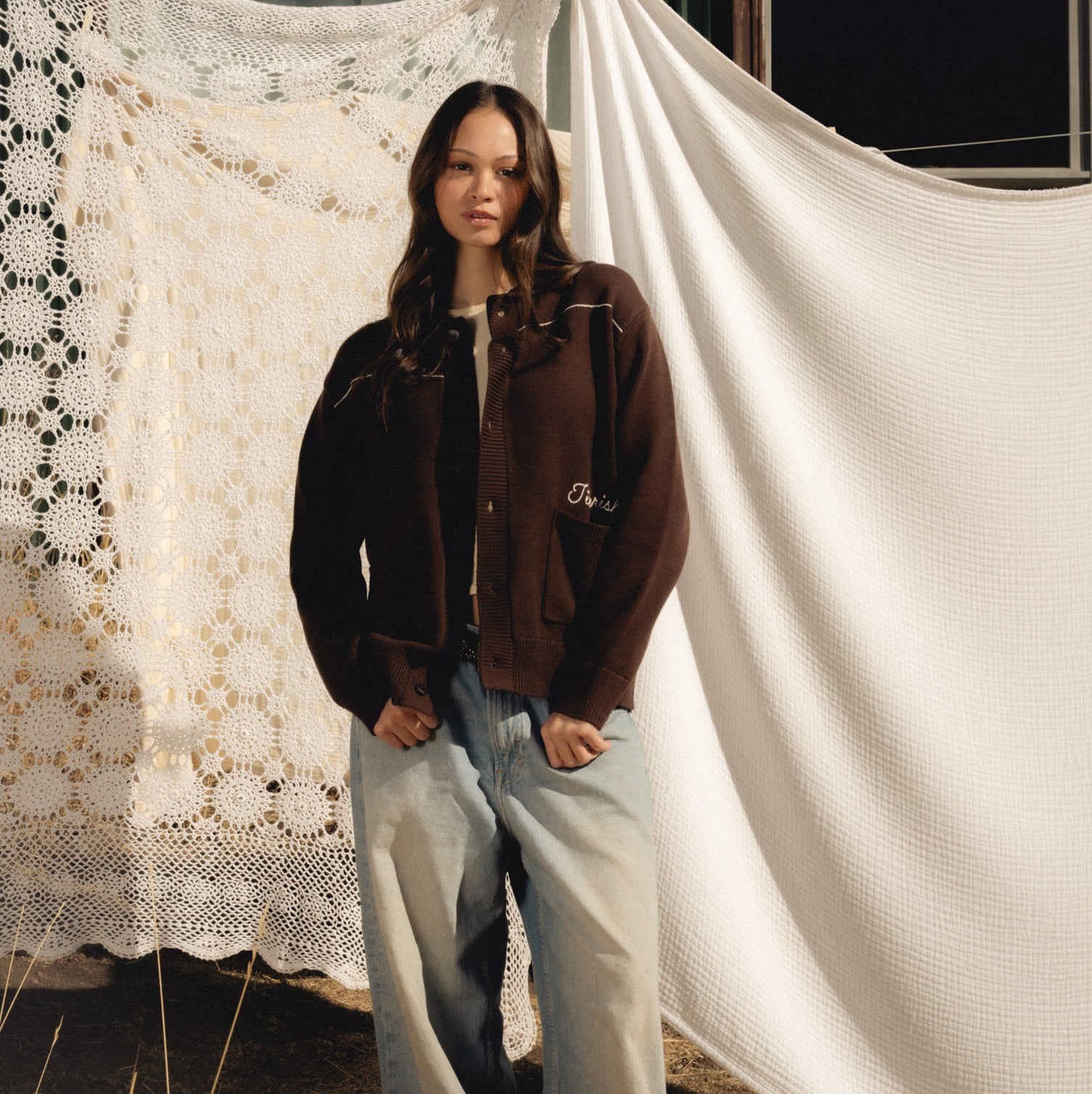 Chainstitch Cardigan Brown