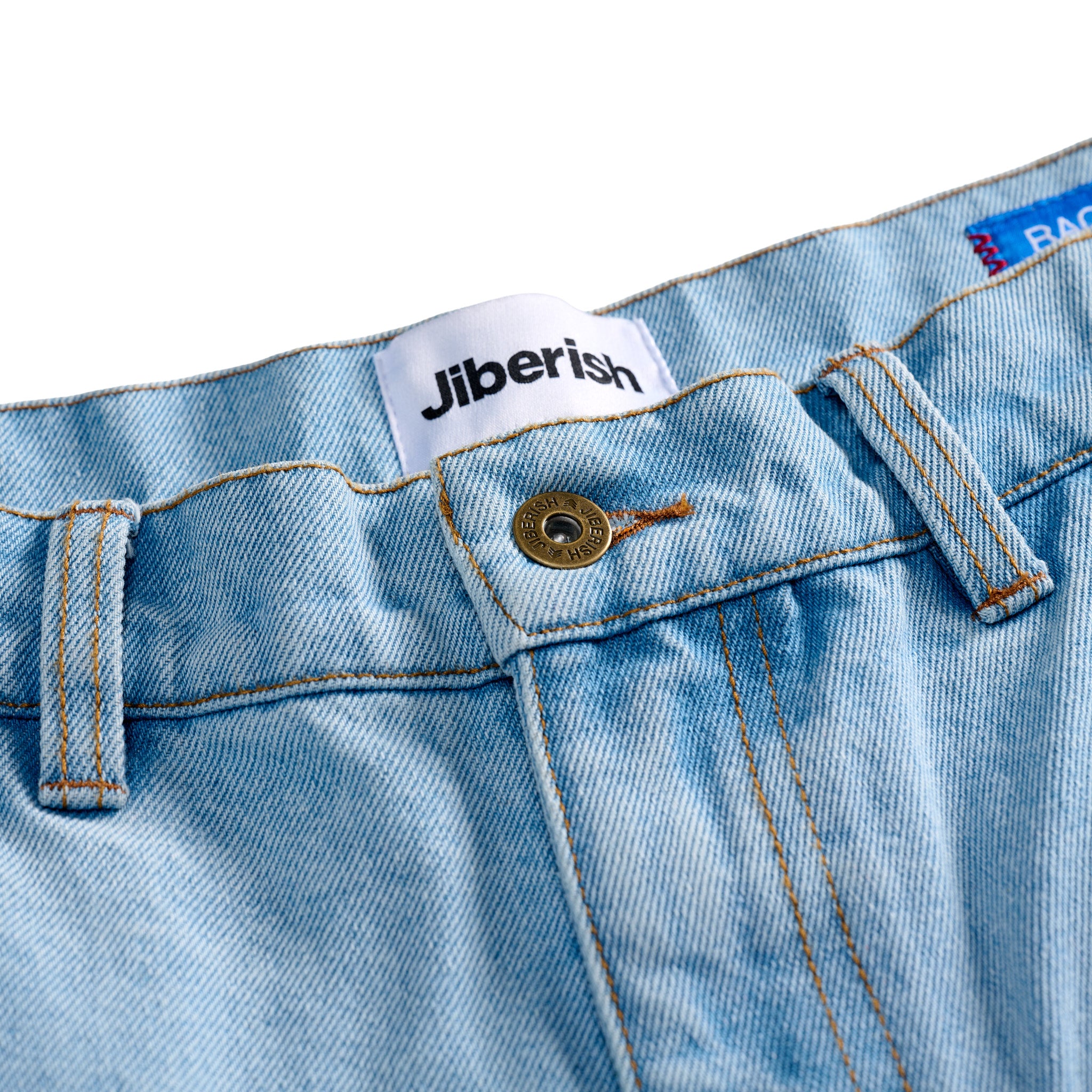 Stencil Print Big Jeans Light Washed Blue