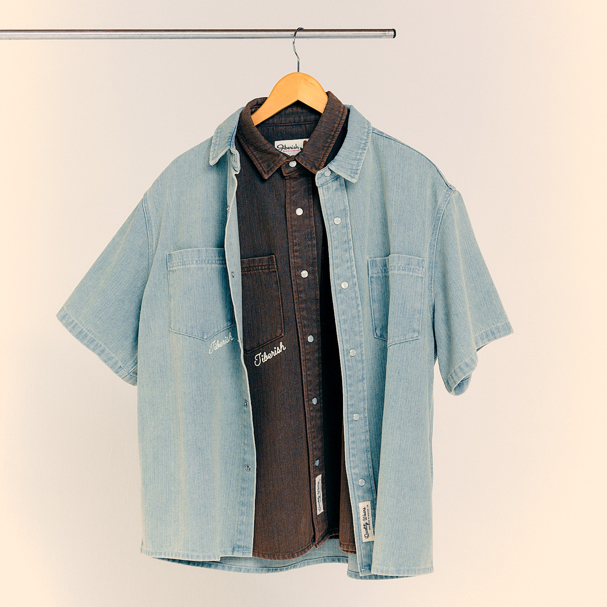 Denim Snap Short Sleeve Overdyed Brown