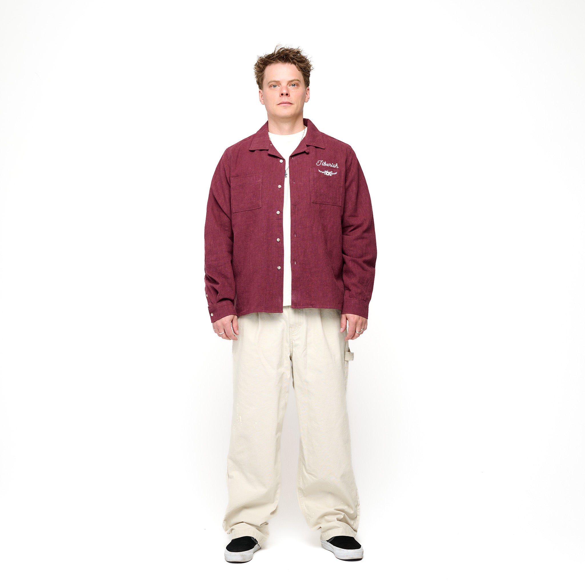 Ramie Camp Collar Shirt Wine