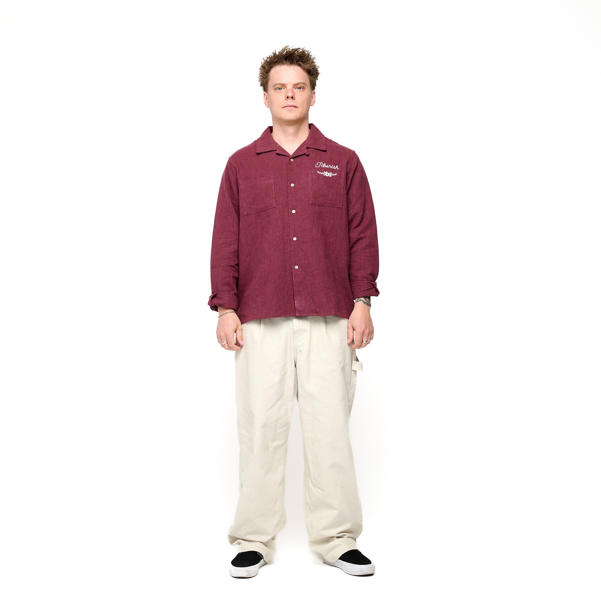 Ramie Camp Collar Shirt Wine