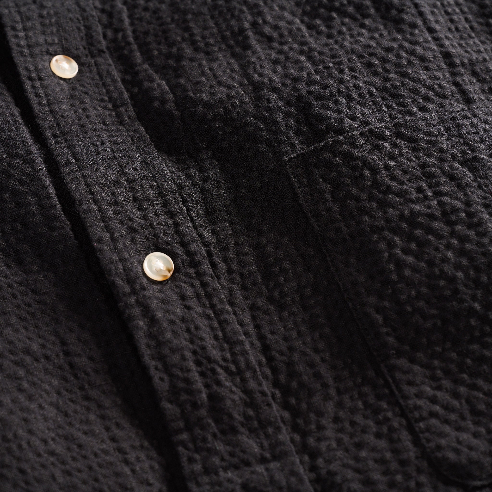 Linen Seersucker Button Up Black