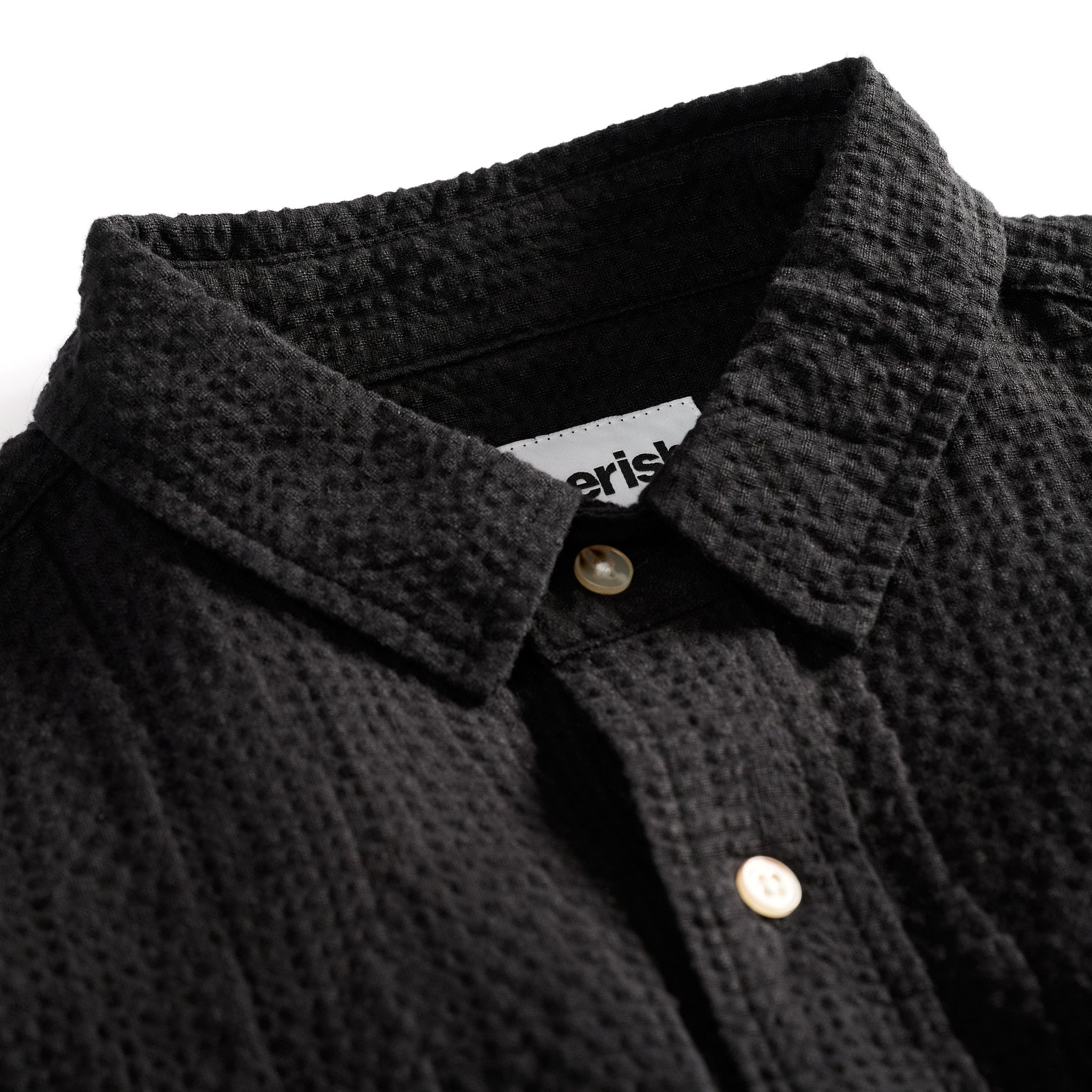 Linen Seersucker Button Up Black