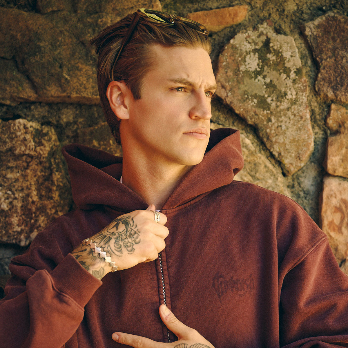 Heritage Zip Hoodie Washed Berry