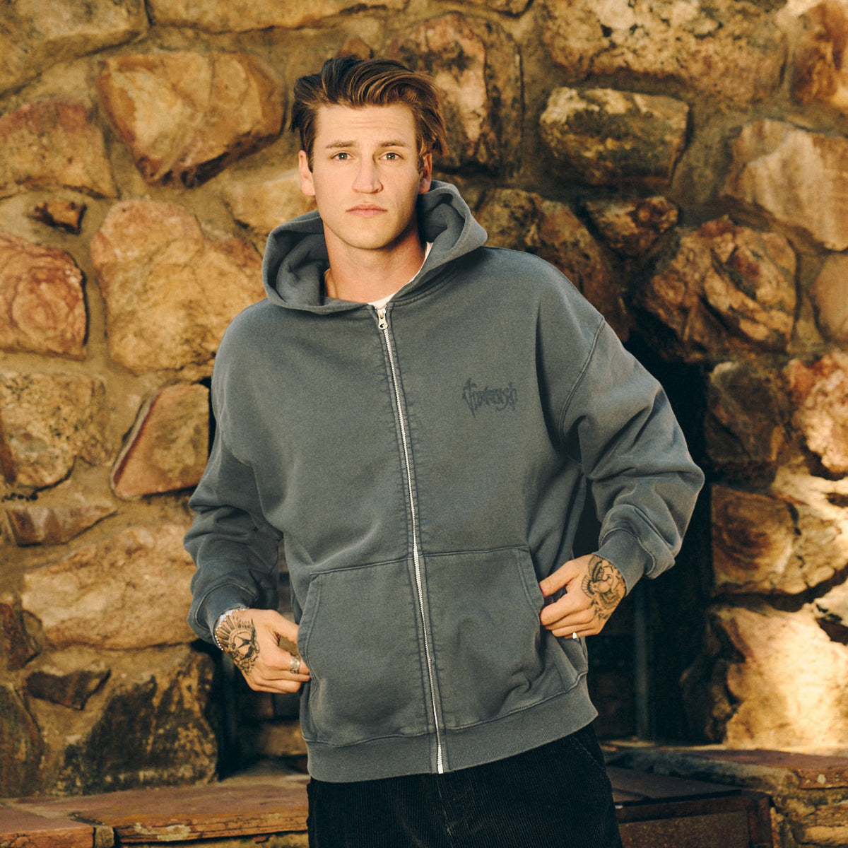 Heritage Zip Hoodie Washed Aegean
