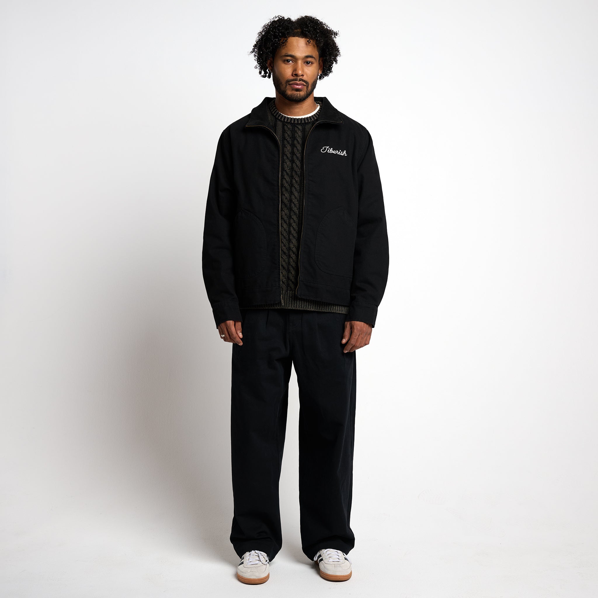 Baggy Fit Double-Pleated Chino Black