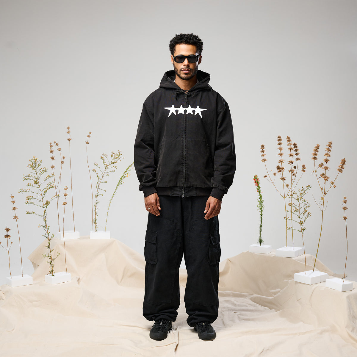 Fleece Lined Hooded Work Jacket Black