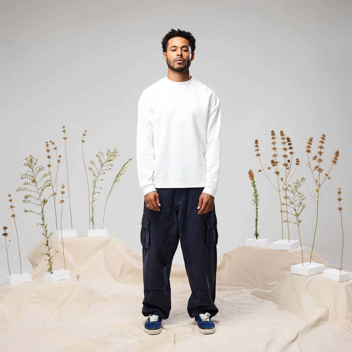 Baggy Fit Double Knee Cargos Washed Navy
