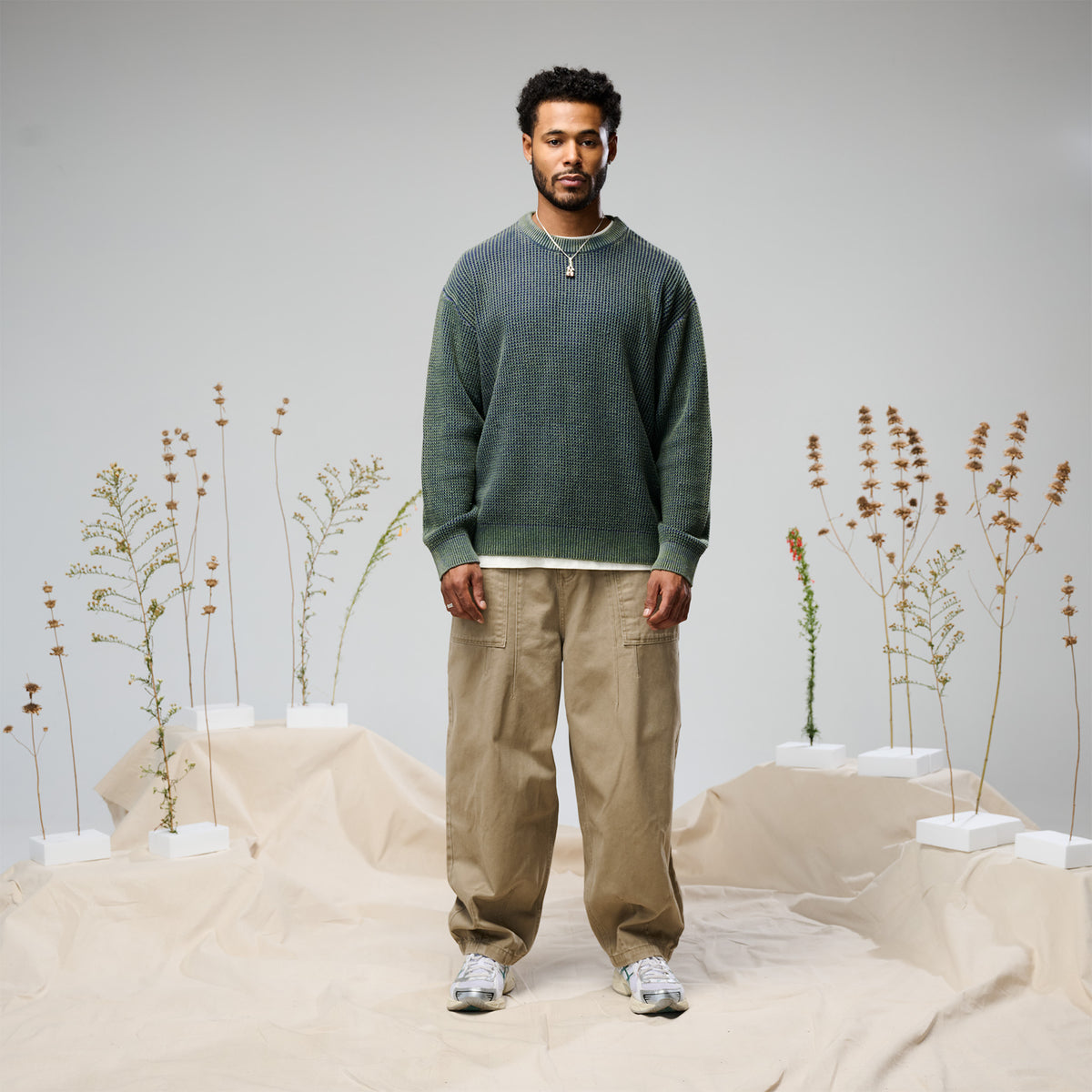 Two Toned Knit Crewneck Green/Blue