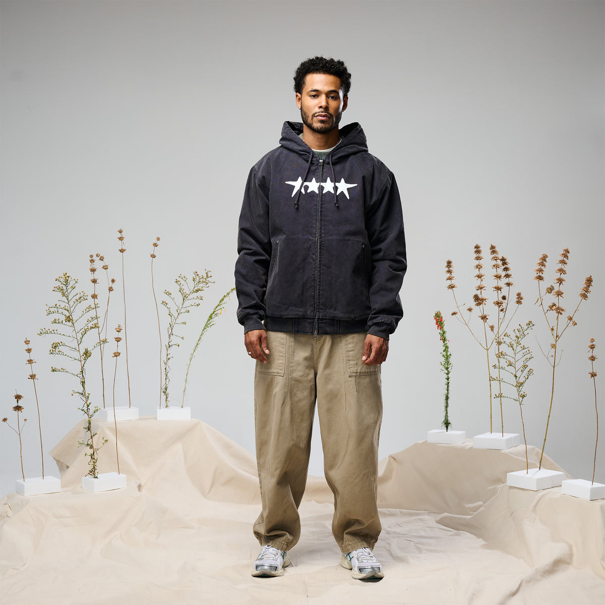 Fleece Lined Hooded Work Jacket Navy