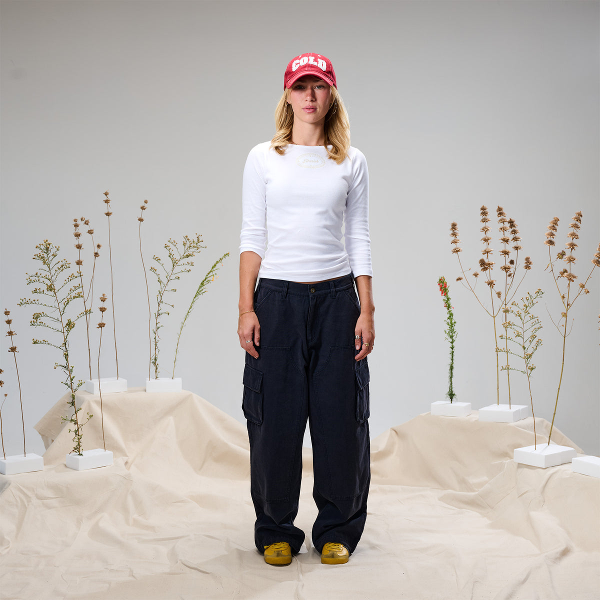 Baggy Fit Double Knee Cargos Washed Navy