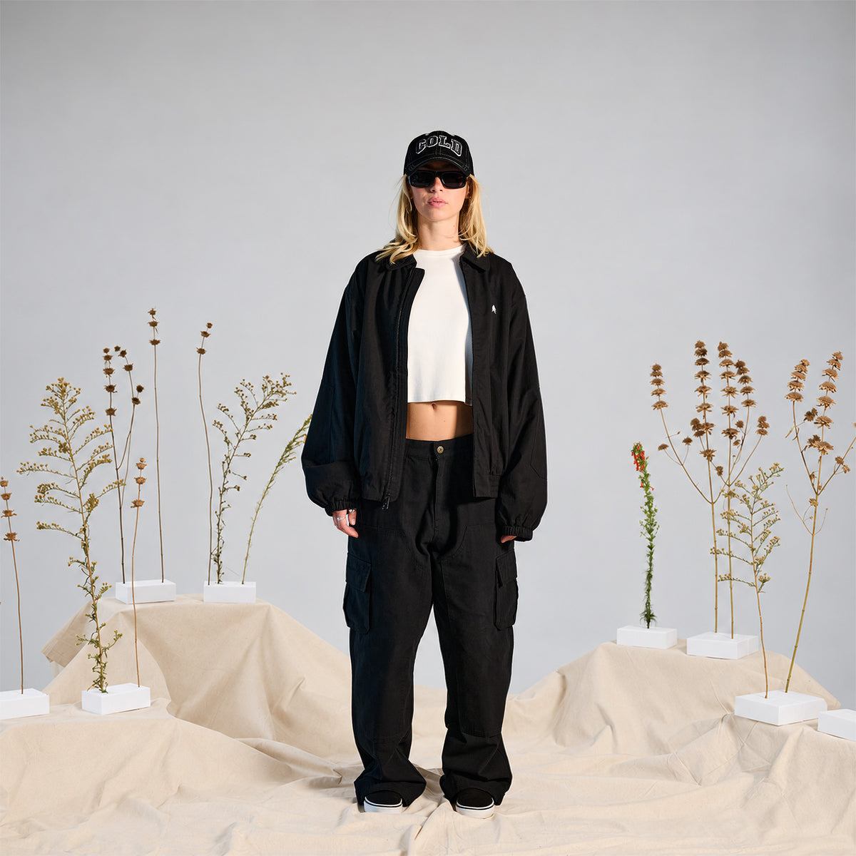 Baggy Fit Double Knee Cargos Black